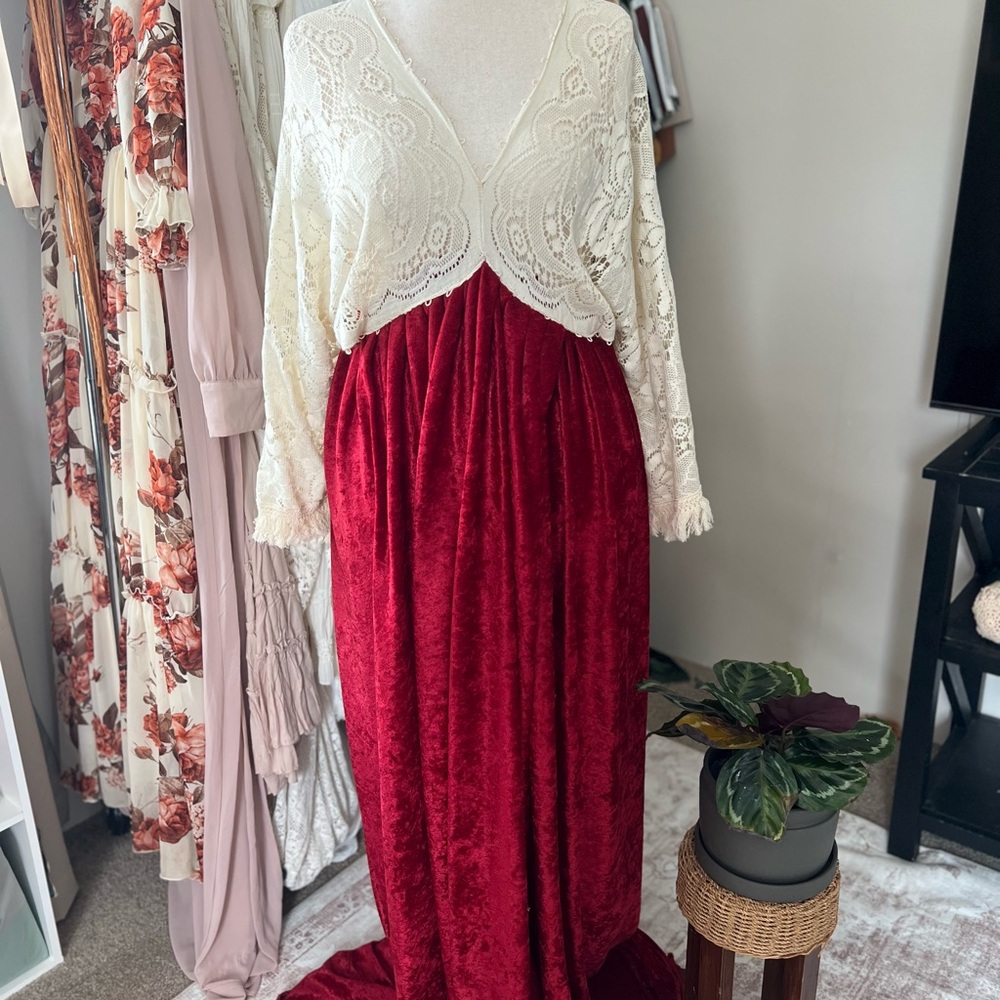 Elegant Red and White Lace Gown